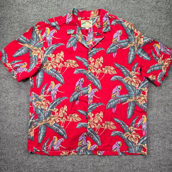 Paradise Found Other - Vintage Paradise Found Hawaiian Shirt Mens XL Red Parrot Jungle Bird Magnum PI
